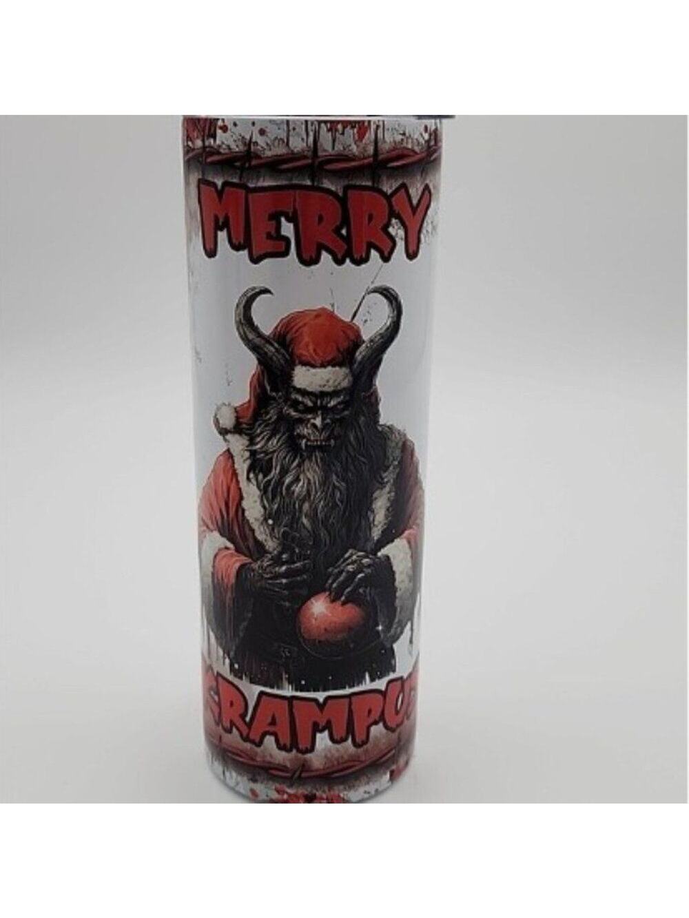 Merry Krampus Tumbler With Lid & Straw 20 oz Dark Christmas Naughty Child Horror
